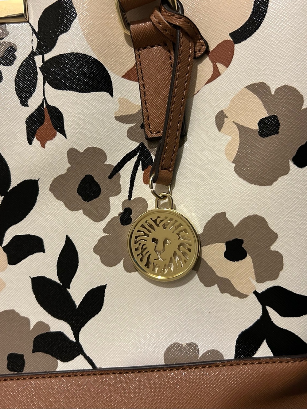 Anne Klein Floral Dome Satchel Bag Cream Tan Brown NEW - Picture 3 of 9